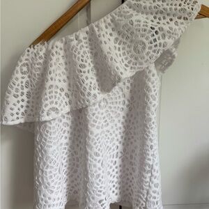 XS Lilly Pulitzer White Eyelet One-Shoulder Ruffled Top